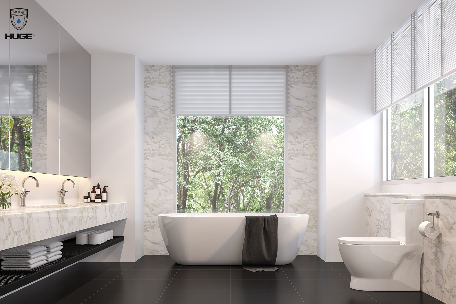 Thiết kế cửa sổ gần với trần nhà để tăng diện tích nhà tắm nhỏ Thiết kế cửa sổ gần với trần nhà để tăng diện tích nhà tắm nhỏ