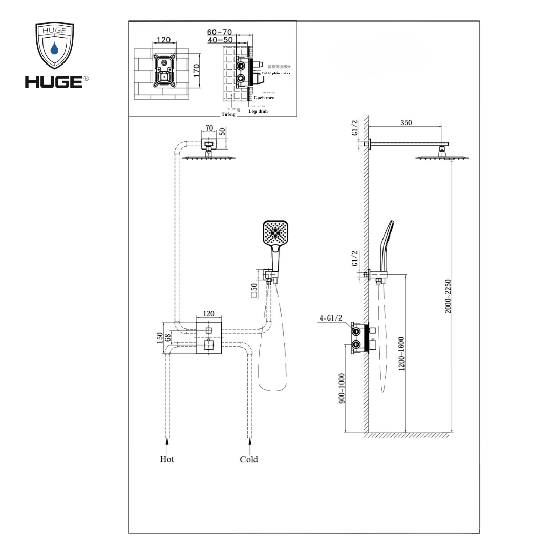 SEN TẮM ÂM TƯỜNG NHIỆT ĐỘ H-ST038M - Ảnh 2