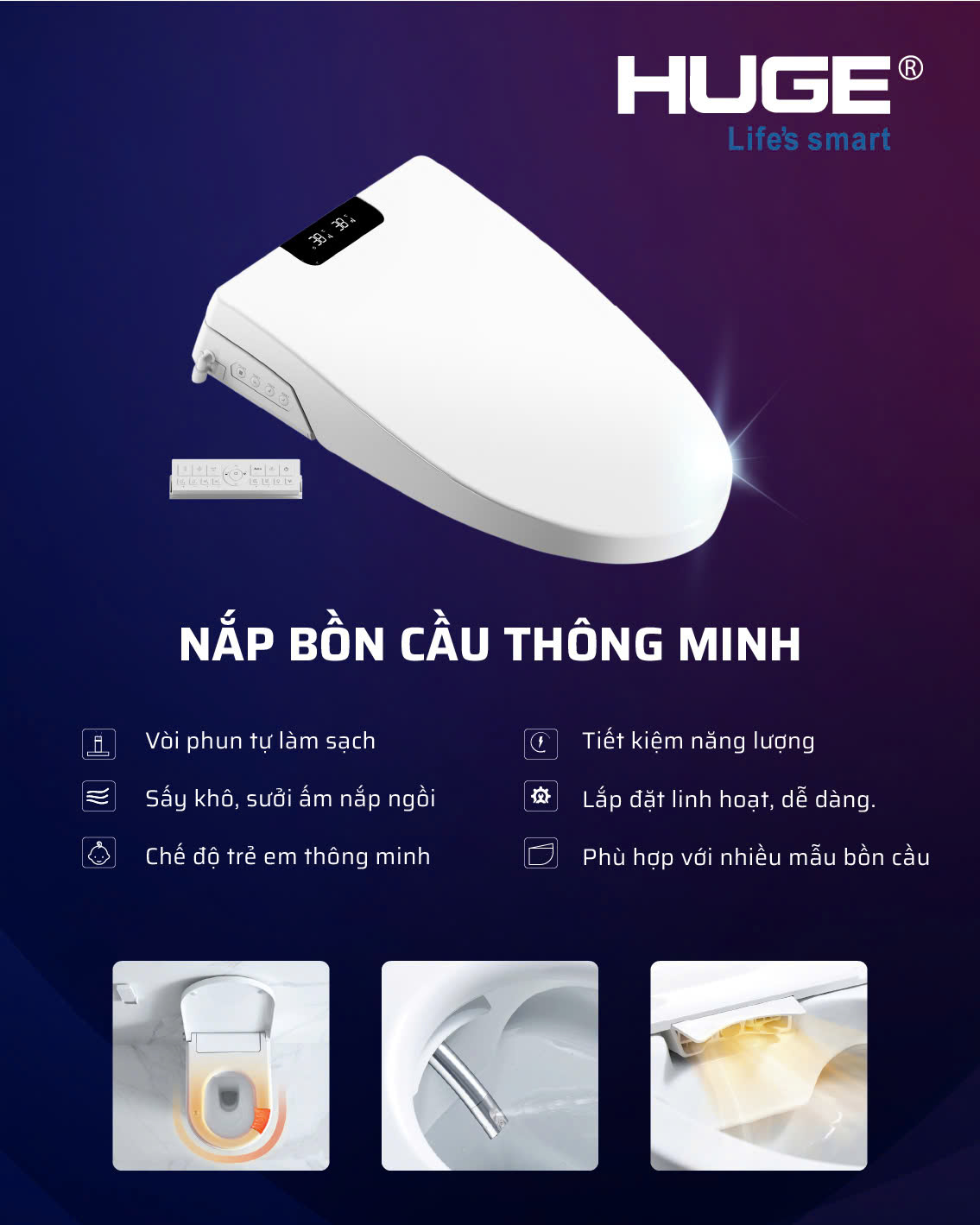 Nắp bồn cầu thông minh HUGE H-WS001N Nắp bồn cầu thông minh HUGE H-WS001N