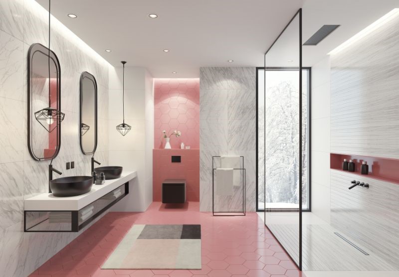 Mẫu thiết kế phòng tắm theo màu hồng Mẫu thiết kế phòng tắm theo màu hồng