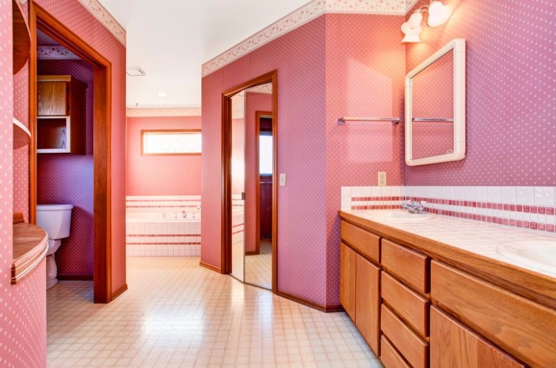 Mẫu thiết kế phòng tắm theo màu hồng Mẫu thiết kế phòng tắm theo màu hồng