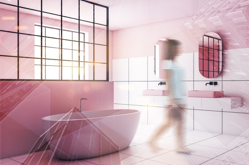 Mẫu thiết kế phòng tắm theo màu hồng Mẫu thiết kế phòng tắm theo màu hồng