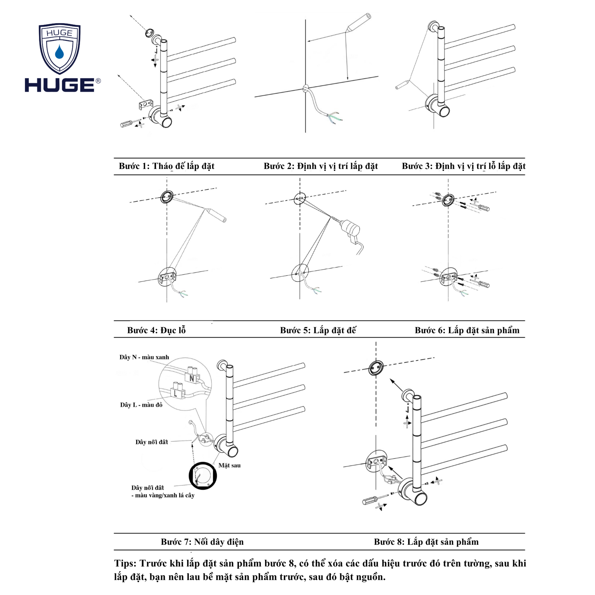 Hướng dẫn lắp đặt Giàn sấy khăn H-GSK25-M1