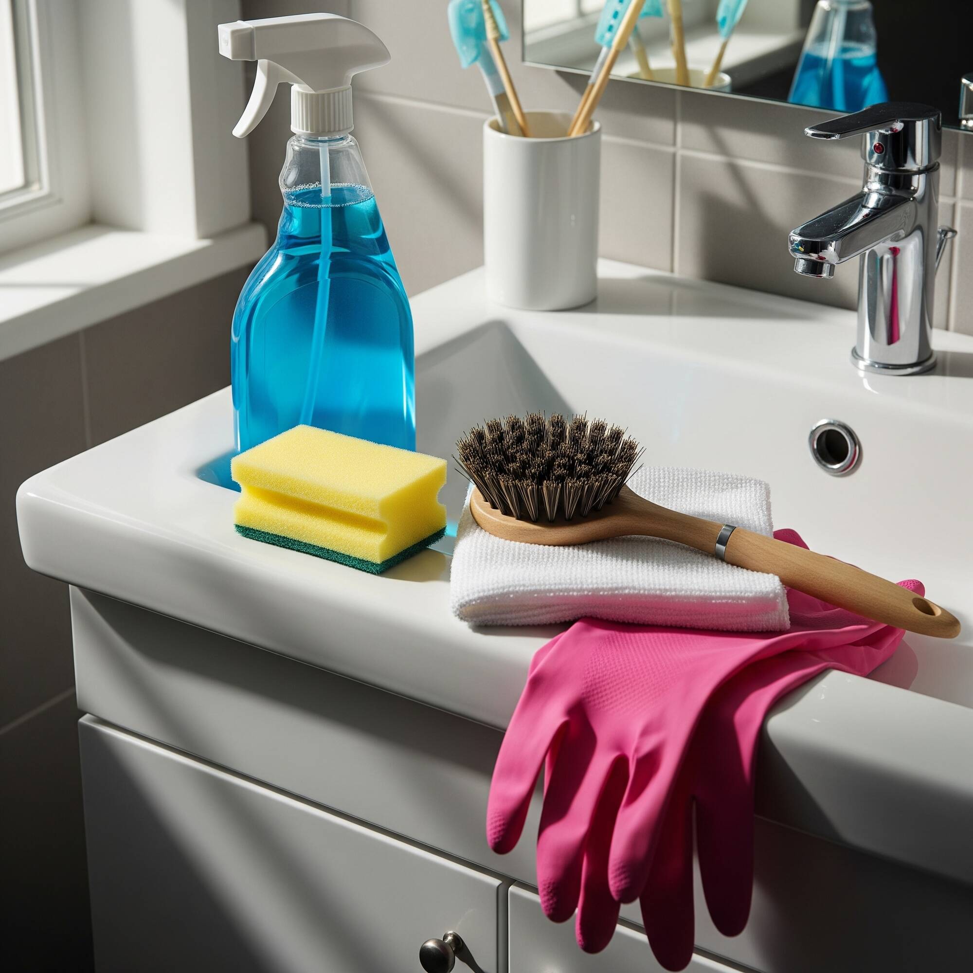 Chuẩn bị dụng cụ, nguyên liệu vệ sinh Lavabo và đường ống.